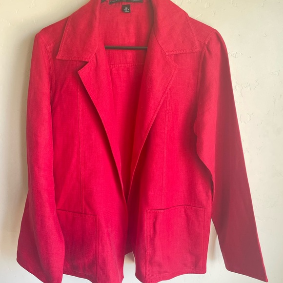 Linda Allard for Ellen Tracy Vibrant Red Linen Blazer Size 10 - Picture 1 of 7